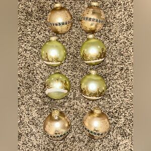 8 Vintage Krebs Glass Ornaments - Golden Glitter - Nativity - Victorian -